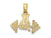 14k Yellow Gold Textured Hand Holding Barbell Charm