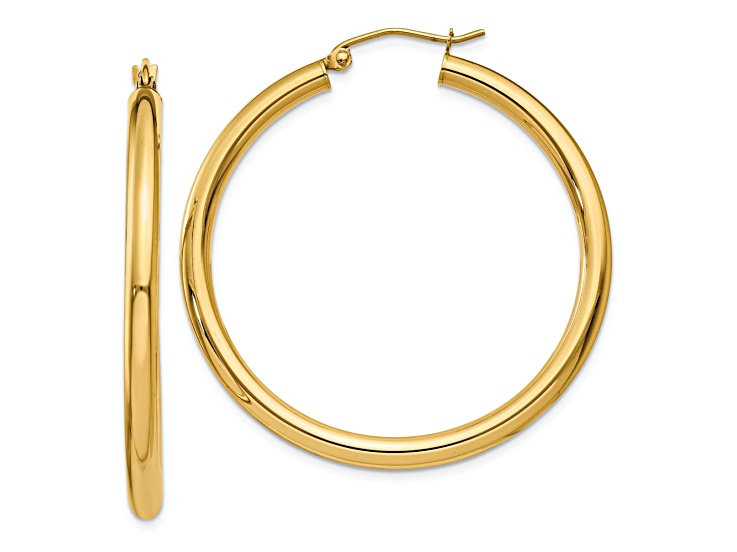 14k Yellow Gold Polished 1 9/16" Tube Hoop Earrings