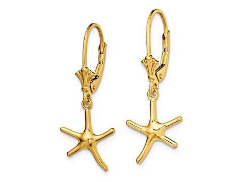 14k Yellow Gold Mini Dancing Starfish Dangle Earrings