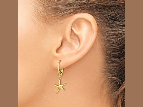 14k Yellow Gold Mini Dancing Starfish Dangle Earrings