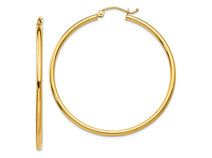 14k Yellow Gold 1 3/4" Polished Tube Hoop Earrings
