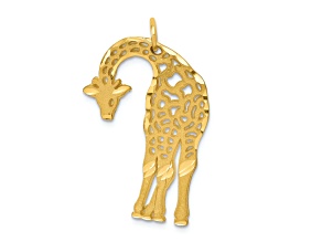 14k Yellow Gold Satin and Diamond-Cut Giraffe Pendant