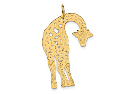 14k Yellow Gold Satin and Diamond-Cut Giraffe Pendant