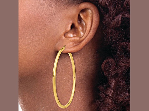 10k Yellow Gold Polished 2 9/16" Tube Hoop Earrings