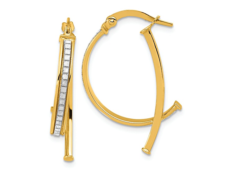14k Yellow Gold 1 1/8 inch Polished Glitter Infused Hoop Earrings
