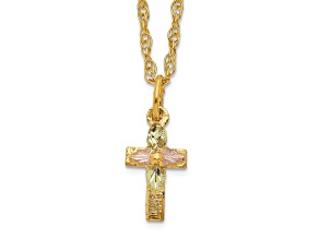 10k Yellow Gold With 12k Rose Gold and 12k Green Gold Accent Cross Pendant With 18 Inch Ropa Chain
