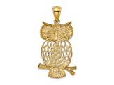 14K Two-tone Gold Diamond-cut Polished Moveable Owl Pendant