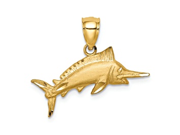 Picture of 14k Yellow Gold Diamond-Cut and Brushed Marlin Fish Pendant