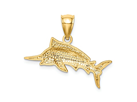 14k Yellow Gold Diamond-Cut and Brushed Marlin Fish Pendant