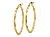 14K Yellow Gold 1 9/16" Polished Diamond-Cut and Brushed Hoop Earrings
