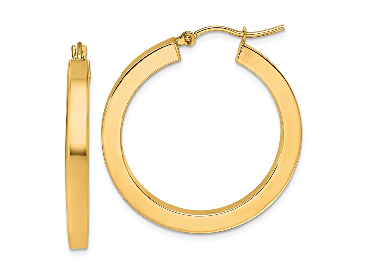 10k Yellow Gold 1 3/16 inch Polished Square Tube Hoop Earrings