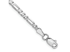 Rhodium Over 14k White Gold 2.75mm Flat Figaro Link Bracelet