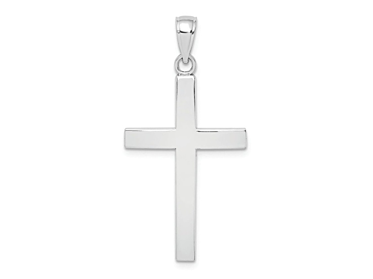Rhodium Over 14k White Gold Polished Beveled Cross Charm