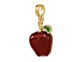 14k Yellow Gold 3D Delicious Apple Pendant with Red Enamel
