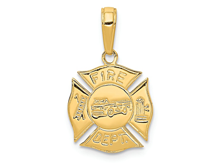 10K Yellow Gold Fire Dept Shield Pendant