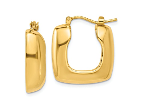 14k Yellow Gold 7/8" Polished Square Hoop Earrings