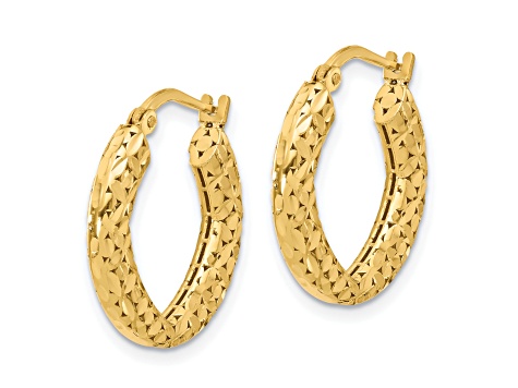 14K Yellow Gold Diamond-cut Hoop Earrings