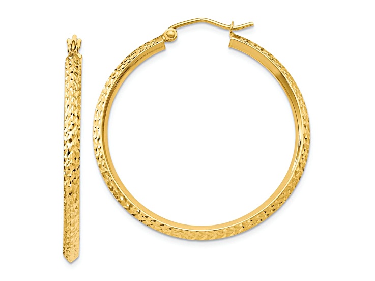 14k Yellow Gold 1 3/8" Knife Edge Diamond-Cut Hoop Earrings