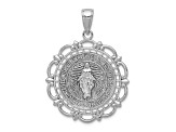 Rhodium Over 14K White Gold Miraculous Medal With Scallop Frame Pendant