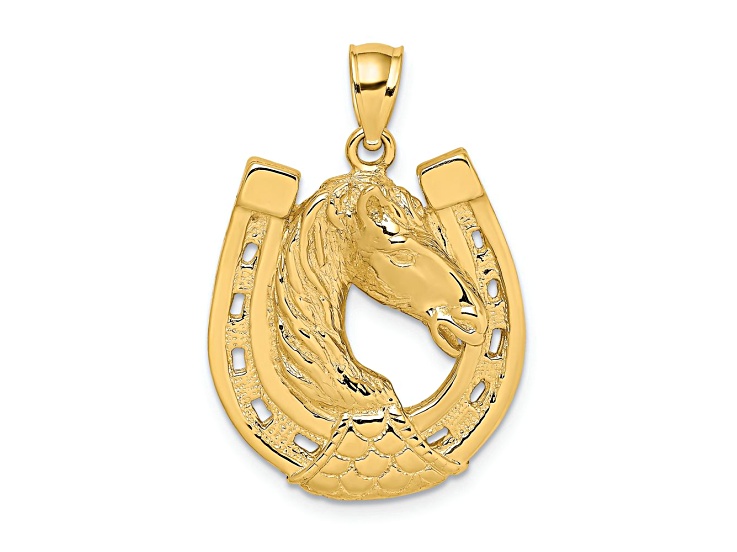 14k Yellow Gold Polished and Textured Horse Head In Shoe Charm
