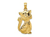 14k Yellow Gold Textured Sitting Cat Pendant