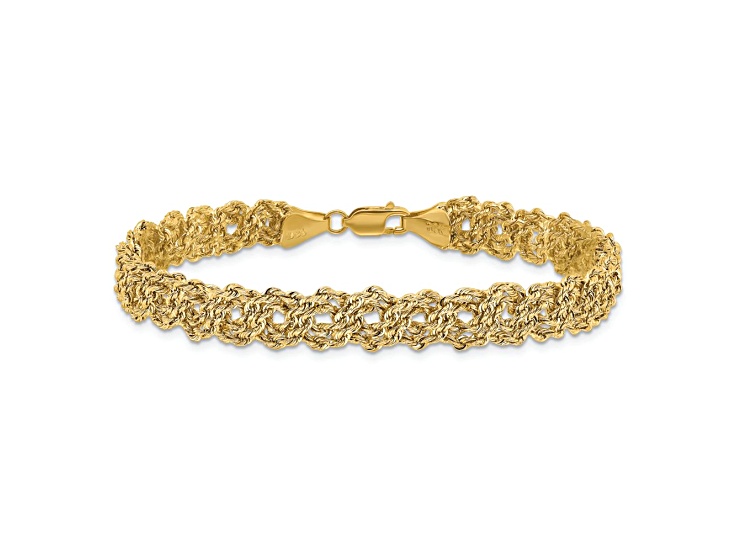 14K Yellow Gold Diamond-cut Braided Rope Chain Bracelet