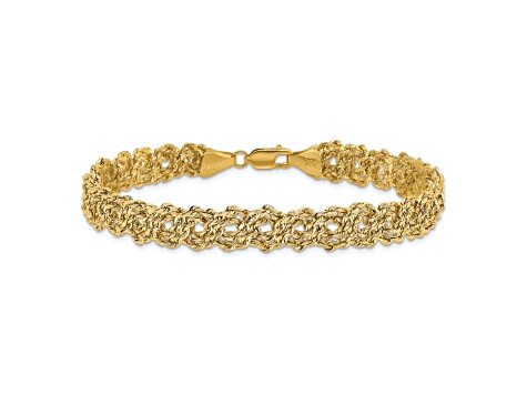 14K Yellow Gold Diamond-cut Braided Rope Chain Bracelet