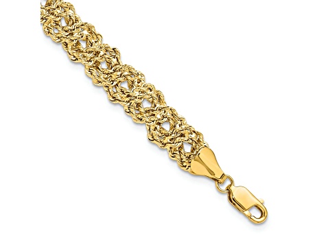 14K Yellow Gold Diamond-cut Braided Rope Chain Bracelet