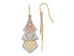 14k Tri-color Gold Diamond-Cut and Polished Filigree Dangle Earrings