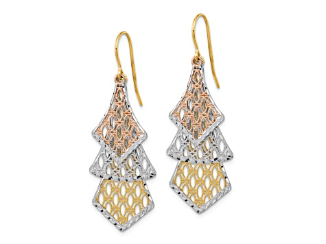 14k Tri-color Gold Diamond-Cut and Polished Filigree Dangle Earrings