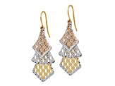 14k Tri-color Gold Diamond-Cut and Polished Filigree Dangle Earrings