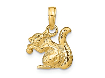 Picture of 14k Yellow Gold Solid 3D Textured Squirrel with Nut pendant