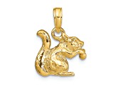 14k Yellow Gold Solid 3D Textured Squirrel with Nut pendant