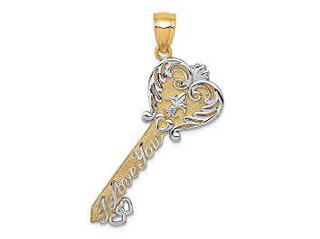 Picture of 14K Two-tone Gold Polished I LOVE YOU Filigree Heart Key Charm