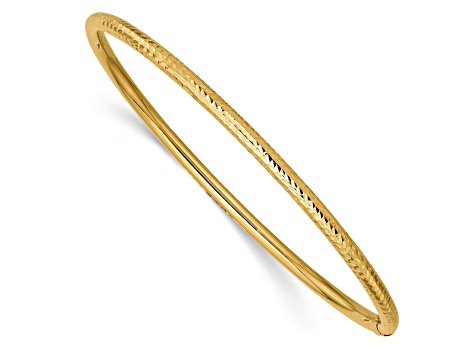 10k Yellow Gold 3mm Diamond-Cut Tube Slip-on Bangle