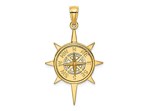 14k Yellow Gold Polished Star Frame with Nautical Compass Center Charm