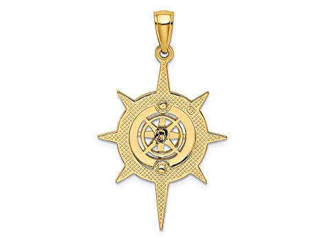 14k Yellow Gold Polished Star Frame with Nautical Compass Center Charm