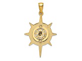 14k Yellow Gold Polished Star Frame with Nautical Compass Center Charm