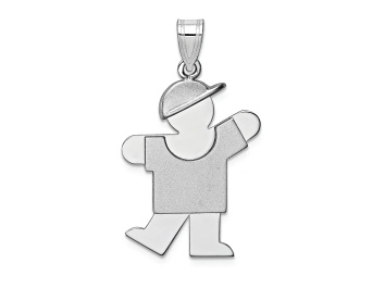 Picture of Rhodium Over 14k White Gold Satin Medium Boy with Hat on Left Charm