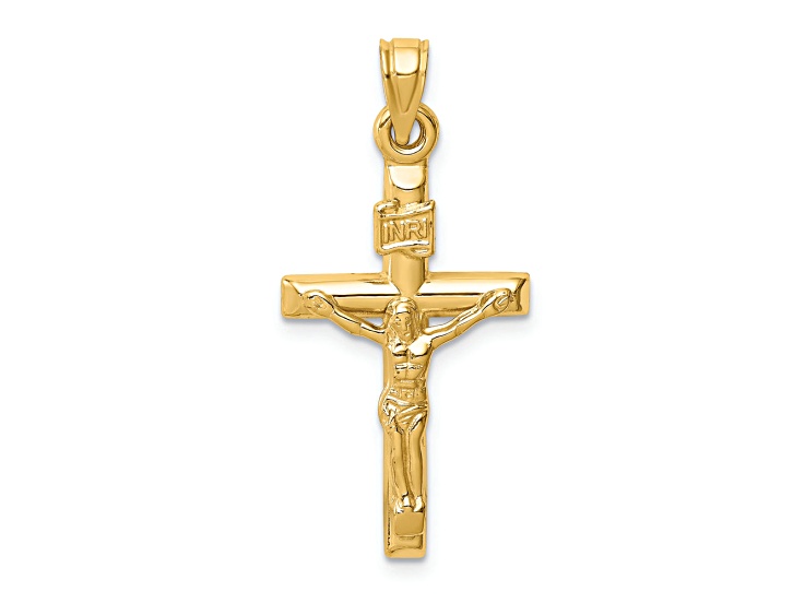 14K Yellow Gold Hollow Crucifix Pendant