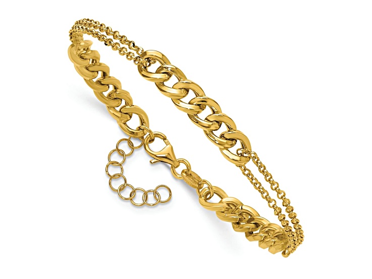 14k Yellow Gold Polished and Diamond-Cut 2-Strand Fancy Link Bracelet