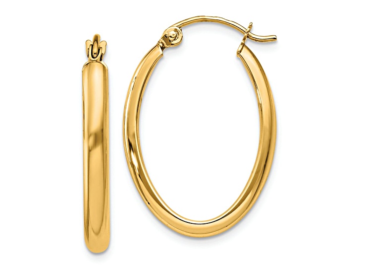 10k Yellow Gold 1/2" Polished Oval Tube Hoop Earrings