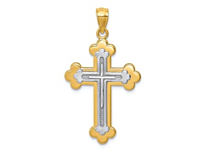 14k Yellow Gold and 14k White Gold Budded Cross Pendant