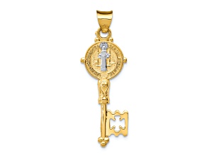 14K Yellow Gold with White Rhodium Cross Key Pendant