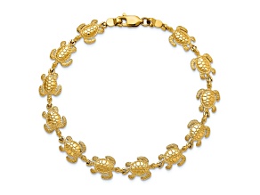 14k Yellow Gold Textured Swimming Sea Turtle Link Bracelet
