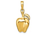 14k Yellow Gold 3D Apple with Stem and Leaf Pendant