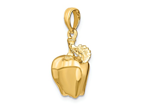 14k Yellow Gold 3D Apple with Stem and Leaf Pendant