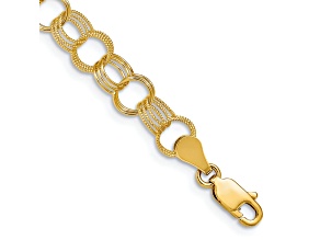 14k Yellow Gold 8mm Textured Solid Triple Link Charm Bracelet