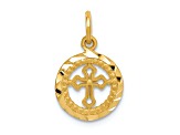 14k Yellow Gold Diamond-Cut and Satin Eternal Life Cross in Circle Pendant