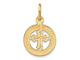 14k Yellow Gold Diamond-Cut and Satin Eternal Life Cross in Circle Pendant